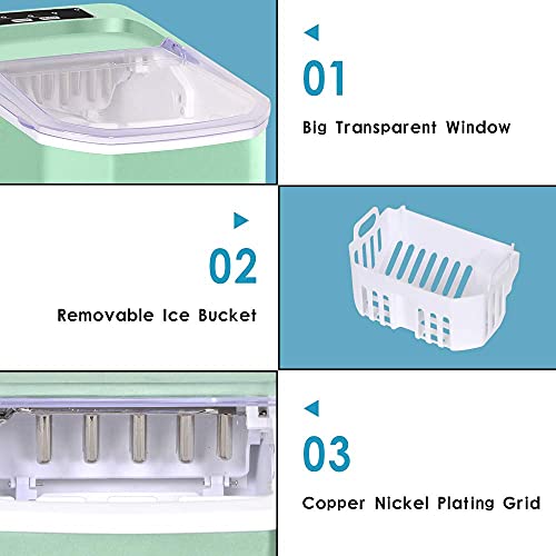Fabricadora de cubos de hielo para cocina casera, máquina portátil silenciosa de sobremesa, con cucharón y canasta extraíble, fácil de operar, produce 9 cubos en 6-13 minutos miniatura 5