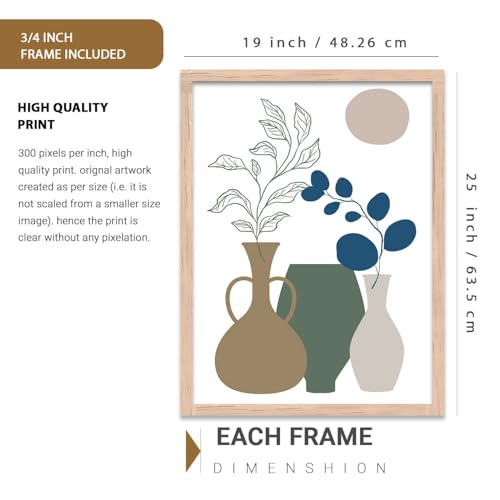 Image of kotart Boho Wall Painting for Wall Decoration - Modern Art Wall Decor Framed Painting for Living Room Bedroom - Framed Wall Posters /Paintings with Frame Set of 3-D (Art 1, 19x25 inch)