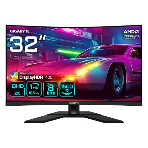 GIGABYTE M32QC 31,5' QHD Curved Gaming Monitor - 2560 x 1440, 1500R, 165Hz, 1ms, 350 cd/m², FreeSync Premium Pro, Display HDR400, HDMI 2.0, DisplayPort 1.2