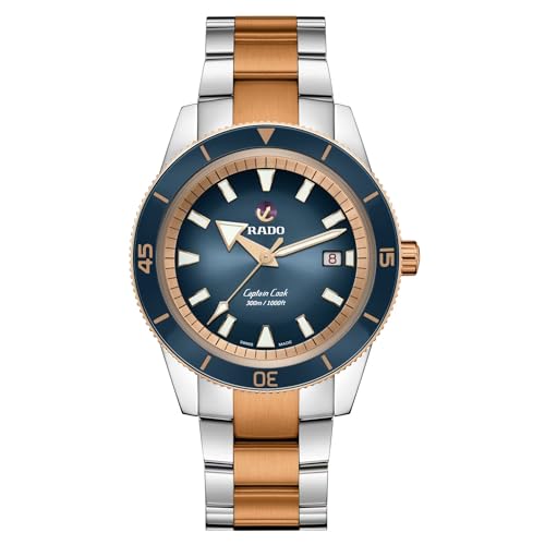 Rado Captain Cook Automatic Blue Dial, Date Display, Super Luminova Indexes and Rose Gold and Silver Bracelet