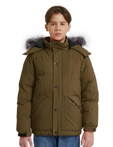 Image of wantdo Boys' Winter Coat Waterproof Puffer Jacket with Detachable Hood | Removable Faux Fur Hood,5000mm Waterproof,Fleece Lined,Outerwear,Machine Washable