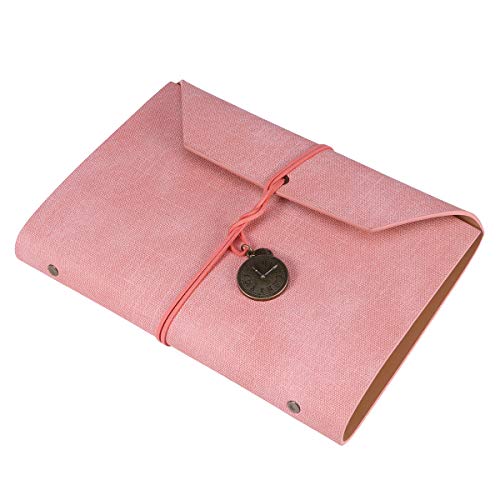 YeahiBaby Nachfüllbares Leder-Tagebuch Reisetagebuch mit Uhr, handgefertigt, Vintage-Stil, Skizzenbuch, Planer, blanko Seiten für Kinder, Erwachsene, Rosa Cover