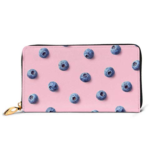 Preisvergleich Produktbild JHGFG Mode Handtasche Reißverschluss Brieftasche Bunte Frucht Blaubeeren auf rosa Telefon Kupplung Geldbörse Abendkupplung Blockieren Leder Brieftasche Multi Card Organizer