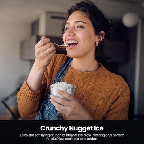 Kismile Nugget Ice Makers Countertop,Portable Ice Machine with Crushed Ice, 35lbs/Day,Self-Cleaning,One-Click Operation for Home Use(Black)