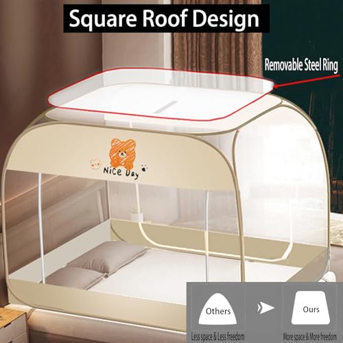 Image of CMINGJ Mosquito Net for Bed, Portable pop up Mosquito Netting with Bottom, Free Installation-Suitable for Bedroom, Camping, Folding Portable Design for Baby Adults (Orange Bear) L79 x W71 x H61