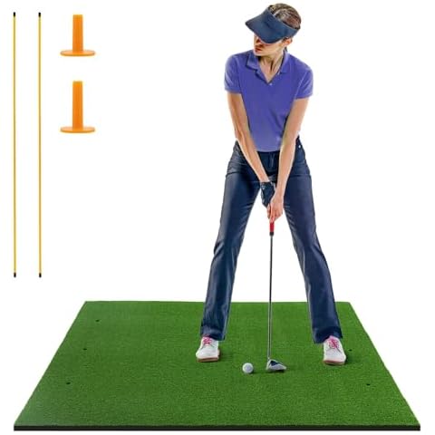 COSTWAY Golf Hitting Mat with Tees and Sticks Cover