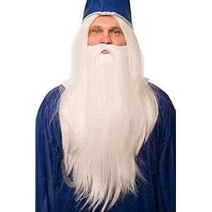 Magische pruik in wit in een set met witte baard voor heren en dames, magische heks ganalf merlin carnaval