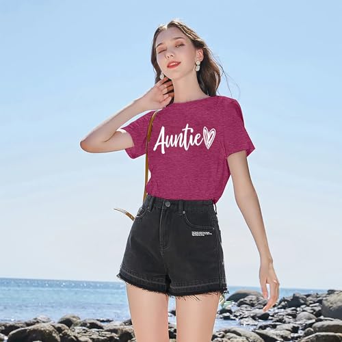Image of Auntie Women Warm Lovely Love Print Blessing Holiday Summer Ladies Women Casual Short Sleeve T-Shirt.