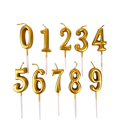 TOYANDONA Lot de 10 Bougies en Chiffres pour décoration de gâteau pour Enfants Doré 0-9