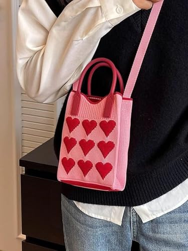 OCUH Heart Bag Crochet Bag Shoulder Bag Phone Bag Handbag Crochet Purse Heart Shaped Purse Consuela Bags for Women4