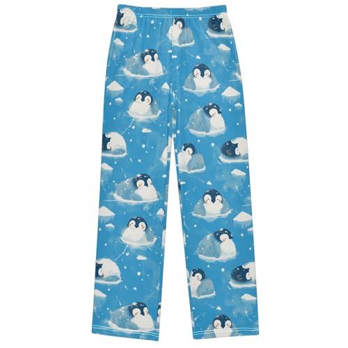 Boy's Pants Blue Fluffy Penguin Jogger Pants Elastic Waist Long Bottoms Trousers with Pockets 6-14 Years