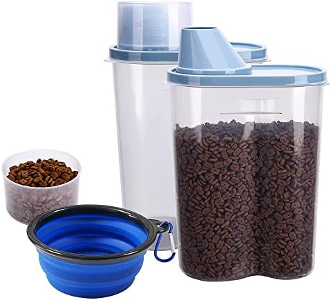 GreenJoy 2 Pack 2lb/2.5L Pet Food Storage Container with Measuring Cup, Can Covers and Bowl for Small Dog, Cat, Waterproof-BPA Free