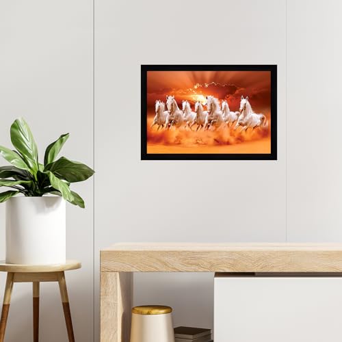 Image of Indianara Vastu Running Seven Horse Painting With Frame 20 Inches X 14 Inches (Style 9)