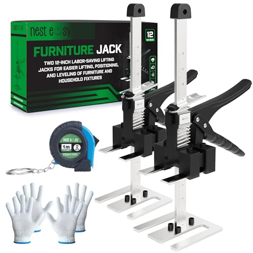 Nest Easy Furniture Jack 2 Pack Heavy Duty Labor Saving Arm Jack Handle 12 Inch Hand Lifting Jack Tool 360 LBS Multifunctional Construction Jack for Cabinets Doors Windows and Furniture Lifting