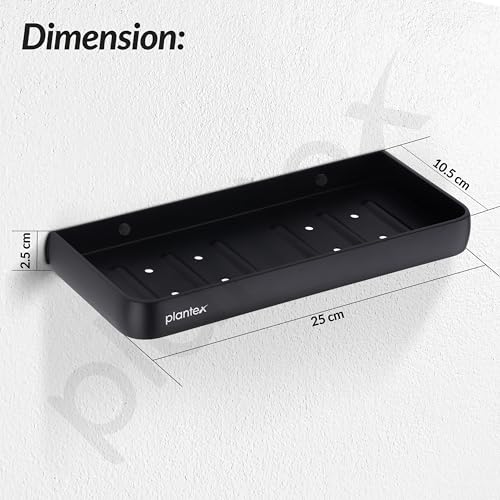 Image of Plantex Self Adhesive Aluminium Double Soap Holder for Bathroom /Dual Soap Case /Soap Stand /Bathroom Accessories - Pack of 1 (1503, Black)