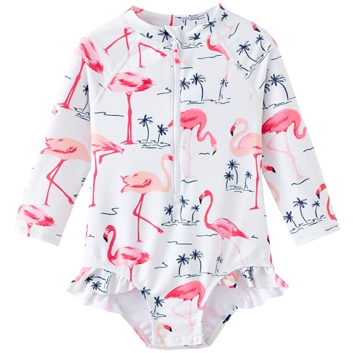 Image of UMELOK Baby Girls One Piece Swimsuit Infant Bathing Suit Long Sleeve Rash Guard Swimwear with UPF 50+ Sun Protection