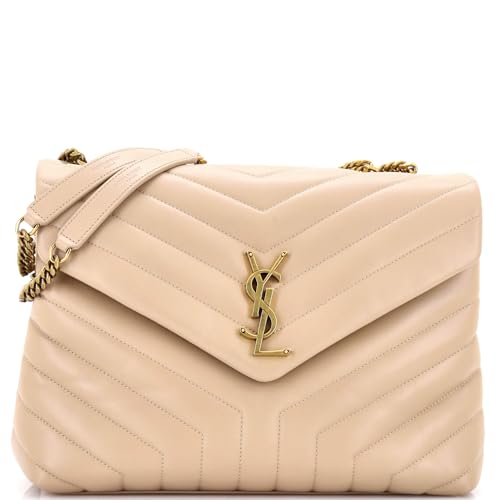 Saint Laurent, Pre-Loved Loulou Shoulder Bag Matelasse Chevron Leather Medium, Neutral