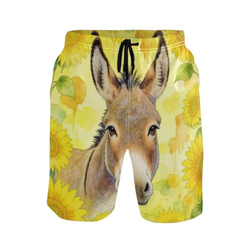 Short de bain extensible homme Donkey jaune motif tournesol