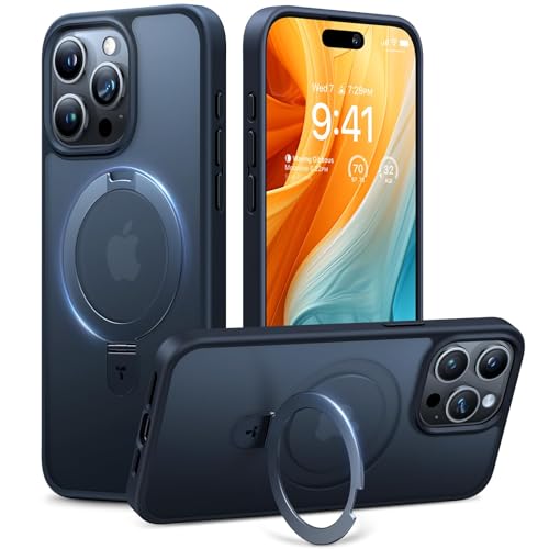 TORRAS Magnetic Ostand for iPhone 15 Pro Max Case, Military Grade Drop Tested, Compatible with MagSafe, Built in Kickstand, Translucent Slim Back Soft