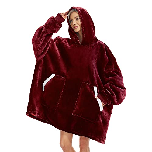 Kipswiza Oversized Wearable Blanket Hoodie Cool Mothers Day Gifts for Mom Girls Women Men, Cozy Soft Sherpa Big Hooded Blankets Sweatshirt Blanket - Wine Red