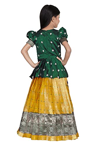 Image of FELIZ THE DESIGNER STUDIO Kids Green Pattu Pavadai Lehenga Choli for Girls (4-5 Years)