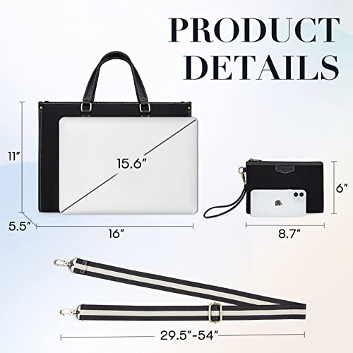 Missnine Tote Bag Canvas Laptop Bag for Women 15.6 inch Casual Work Bags with Clutch Purse Computer Shoulder Bag 2 PCS Set