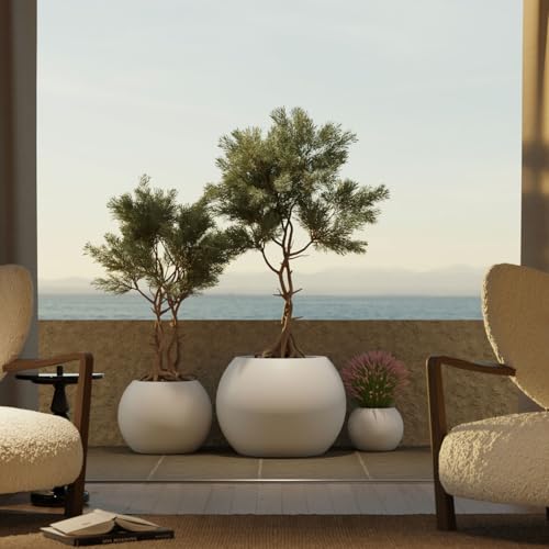 newgarden - Macetero Redondo para macetas y Plantas Dalia Muy Resistente al Exterior Tamaños Disponibles. Incluye Reserva y Drenaje de Agua. Hecho de Polietileno en España