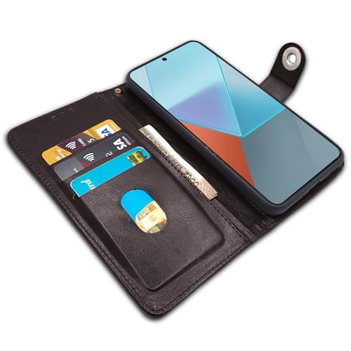 Image of Pikkme Redmi Note 13 Pro 5G Flip Cover Leather Finish | Inside TPU with Card Pockets | Wallet Stand and Shock Proof | Complete Protection Button Flip Case (Coffee)