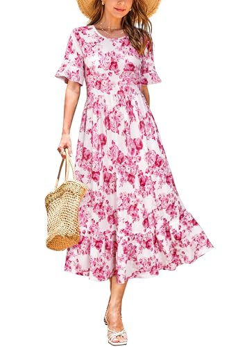Image of STYLEWORD Womens Summer Casual Short Sleeve Flowy Midi Beach Dress