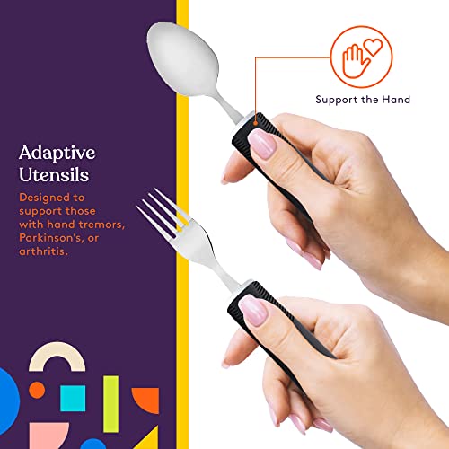 Special Supplies Adaptive Utensils (5-Piece Kitchen Set) Wide, Non-Weighted, Non-Slip Handles for Hand Tremors, Arthritis, Parkinson’s or Elderly Use - Stainless Steel (Black) by Special Supplies - Used condition - Image 6
