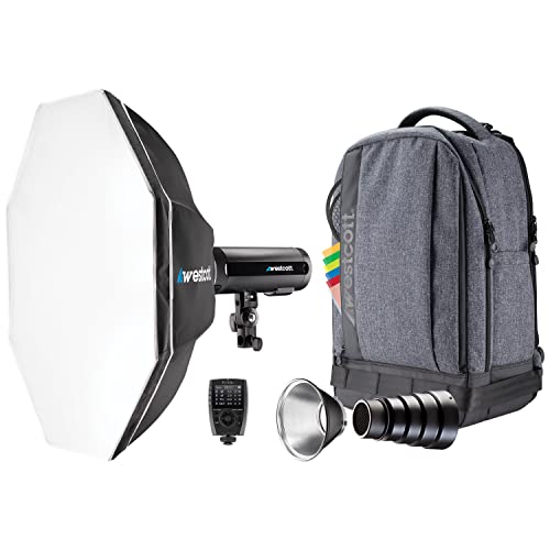 Westcott FJ200 Kit de mochila estroboscópica de 1 luz com gatilho universal sem fio FJ-X3 M - Kit de iluminação portátil para fotografia com caixa rápida Octa-S de 61 cm e gatilho multimarcas