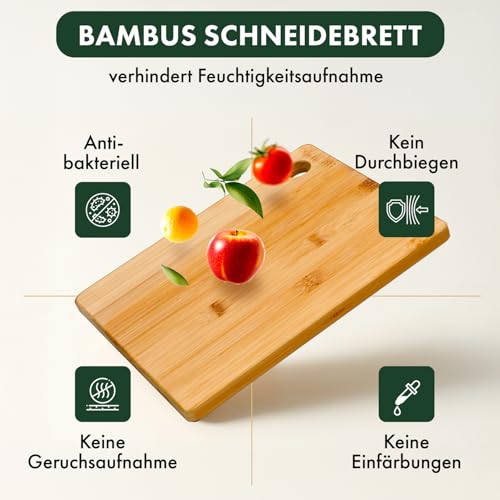 Foto von Blumtal Schneidebrett aus 100% Bambus 3er Set (XS, S, M) - Hackbrett mit Loch zum Aufhängen - Bambus Schneidebrettchen mit Silikonfuß - Schneidbrett Holz messerschonend