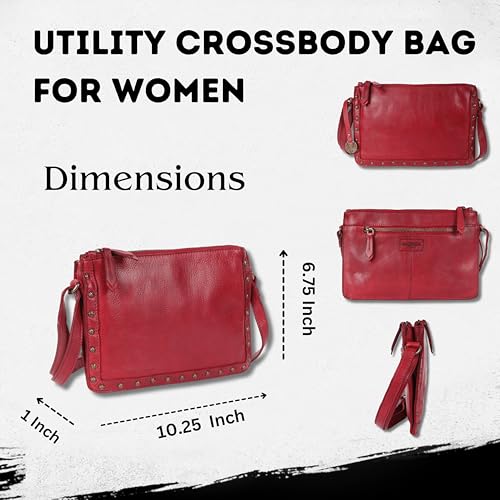 Image of Genuine Italian Leather Boho Studded Crossbody Shoulder Bag - Stylish, Durable, & Perfect for Everyday Use for women
