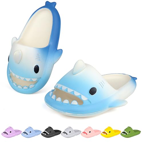 LUYOO Kids Shark Cloud Slides | Boys Girls Slip On Sandals | Toddler Beach Slippers | Youth Fish Flip Flops Pool Shower ShoesGradient Blue 8.5-9.5 Toddler