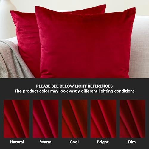 Image of Encasa XO Velvet Throw Pillow Covers 16x16 in (40x40 cm) - Red - No Inserts, Pack of 2 Cases | Solid Plain Dyed Soft & Smooth, Square Decorative Cushion Covers for Living & Bedroom