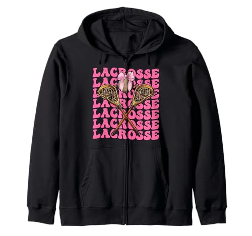 Coquette Bow Lacrosse Player Lax Girl Mom Día de la Madre Rosa Sudadera con Capucha