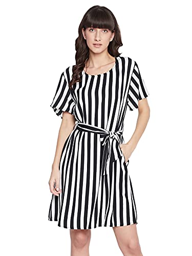 Image of Clovia Women's Crepe Sassy Stripes Short Nightdress in White