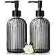 GMISUN Seifenspender Glas, 425ml Seifenspender Schwarz, 2 Stück Seifenspender Bad Mit Pumpe, Modern Gestreifter Spülmittelspender Küche, Seifenspender Set, Pumpspender, Flüssigseifenspender