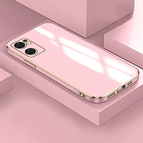 Image of Apurb Store for Oppo Reno 7 5G Plating Square Gold Frame Phone Case Luxury Soft Silicone Back Cover (for Oppo Reno 7 5G, Pink)