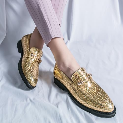 Men's Patent Leather Slip On Dress Loafers Fashion Pointed Toe Causal Business Formal Oxfords Sparkle Wedding Party Prom Shoes4