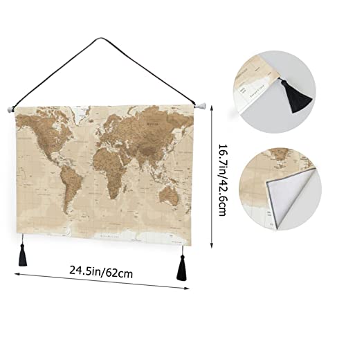 Vintage World Map Hanging Poster Ancient Retro World Map Canvas Poster Hangers Portable Scroll Poster Wall Hanger Tapestry For Office Home Living Room Bedroom Decor 18 X 26Inch #TOP2