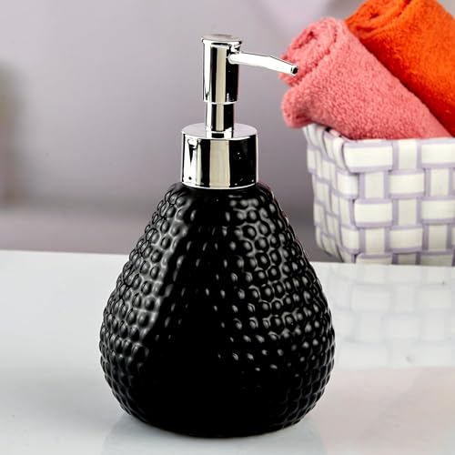 Image of Kookee Ceramic Soap Dispenser with Stylish Refillable Pump Bottle for Bathroom Handwash & Kitchen Wash Basin, Perfect for Hand Soap, Lotion and More, Black, (Set of 1) (10608)