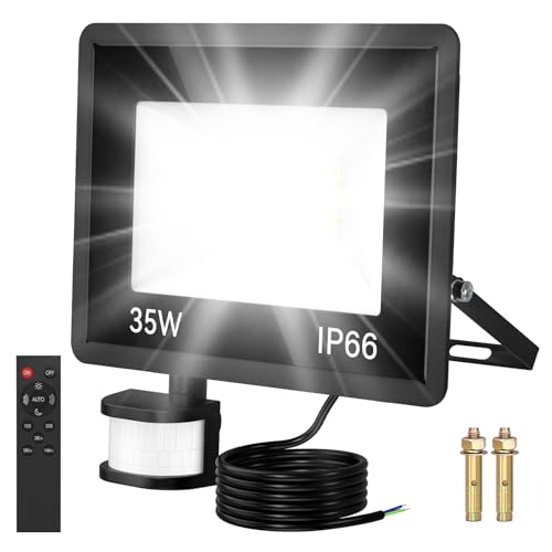 Aussenlampe Mit Bewegungsmelder 35w LED Strahler Mit Bewegungsmelder Außen Licht Fernbedienung 6500k Kaltweiß Ip66 Wasserdicht,Timer,Superhell...