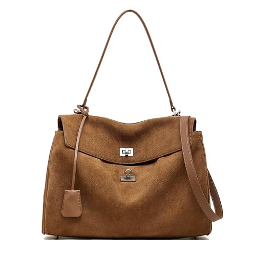 Bolsa tote de gamuza para mujer con cuero suave