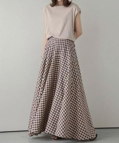 Womens Plaid Maxi Skirt High Waist A-Line Elastic Waist Skirt Summer Casual Pleated Swing Flowy Long Skirts2