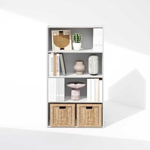 Image of Furinno Simple Book Shelf, 4-Tier Bookshelf, Bookcase with Open Shelf, 9.4 x 23.6 x 41.7, for Living Room, Bedroom, Home Office, White