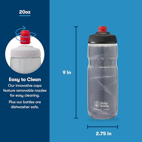 Polar Bottle Breakaway Insulated Water Bottle - BPA Free, Cycling & Sports Squeeze Bottle (Jersey Knit - Charcoal, 20 oz)