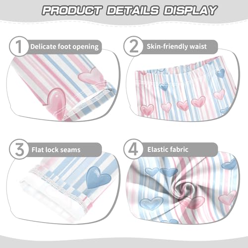 Striped Blue Pink Hearts Girls Leggings Athletic Pants Tights Stretch Bottom3