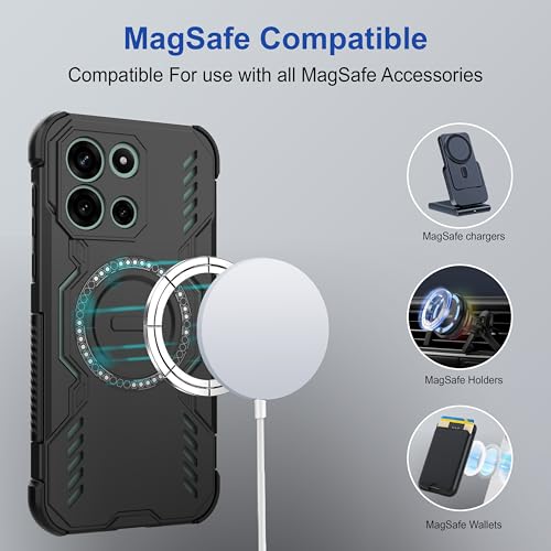 Image of amazon basics Back Case Cover for OnePlus Nord 6 | Magnetic Case with Built-in Metal Ring | Supports MagSafe Charger, Wallet & Car Mount | Shockproof Hybrid PC + TPU | Black