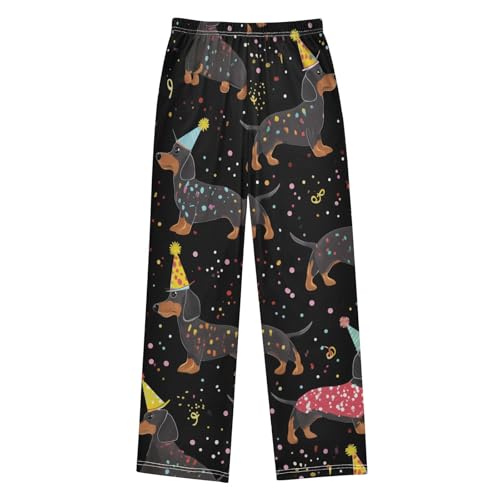 ZZXXB Dachshund Happy New Year Print Boys Long Pants Soft Trousers Elastic Waist Kids Lounge Bottoms with Pockets S-XL2